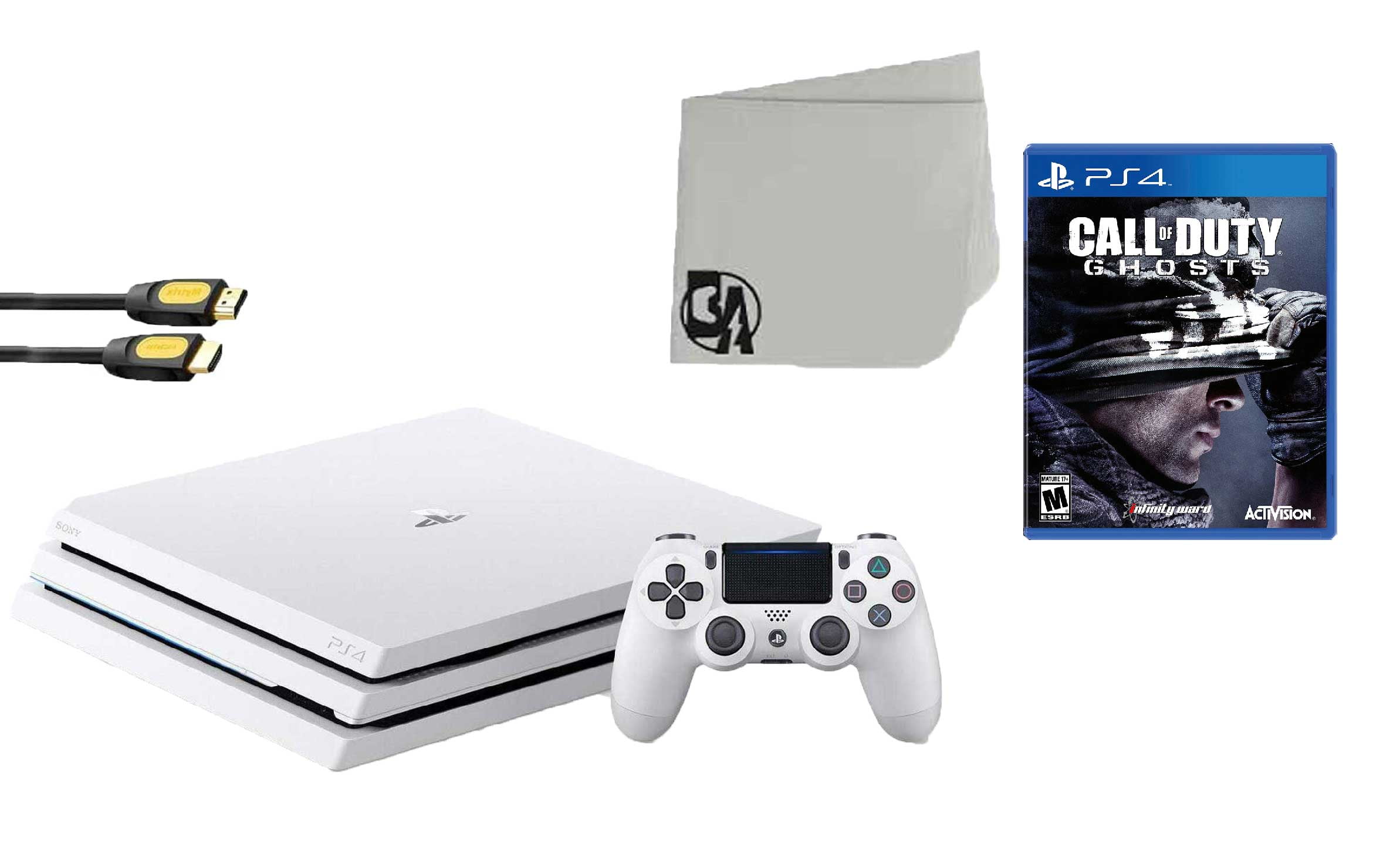 Sony PlayStation 4 500GB Gaming Console White with Call of Duty Ghosts BOLT  AXTION Bundle Used 