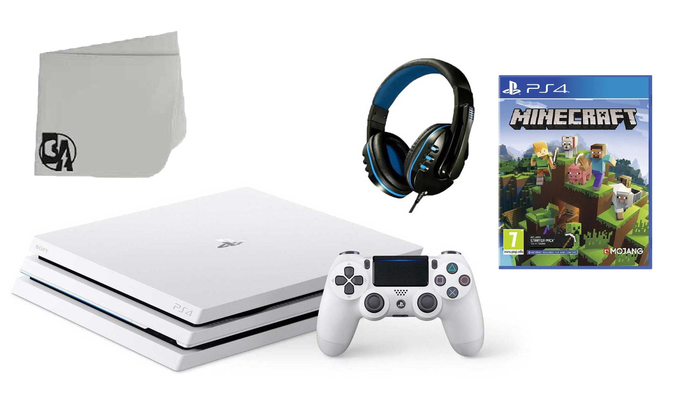 Sony PlayStation 4 Console PRO Gaming BOLT Used Bundle with AXTION White Glacier Minecraft 1TB