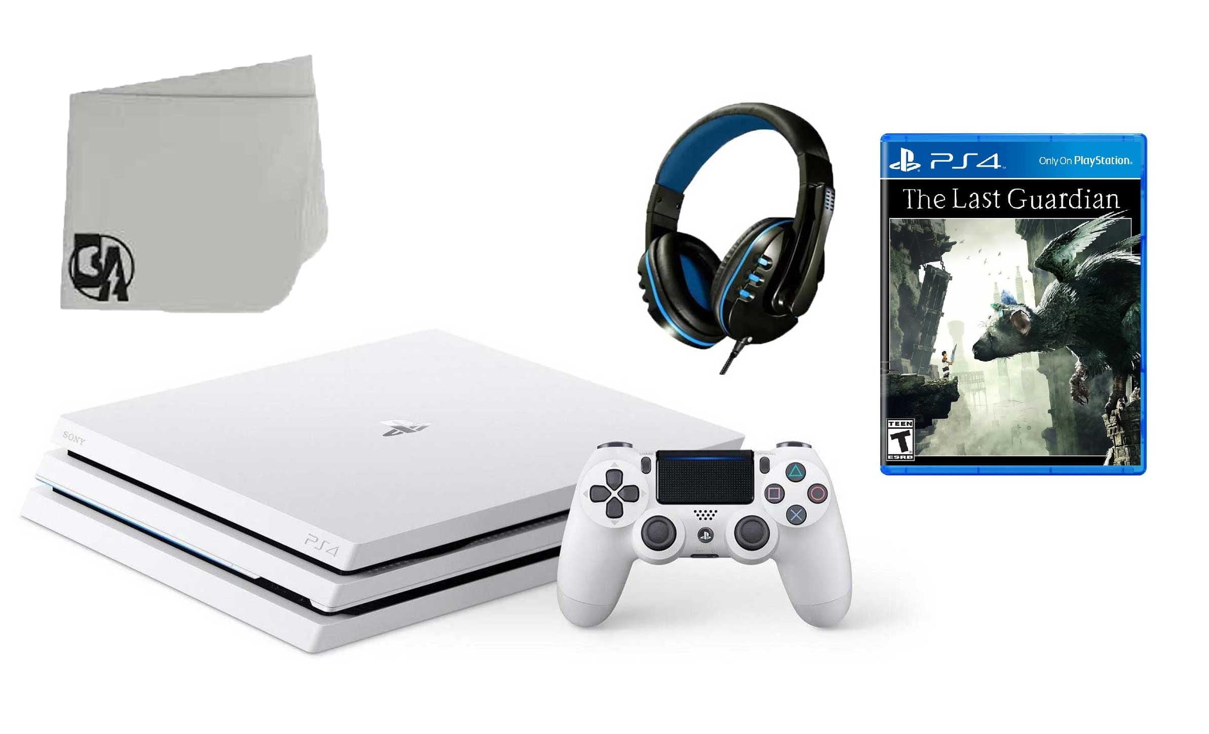 Sony PlayStation 4 Pro Glacier 1TB Gaming Consol White 2 Controller  Included with The Last Guardian BOLT AXTION Bundle Like New 