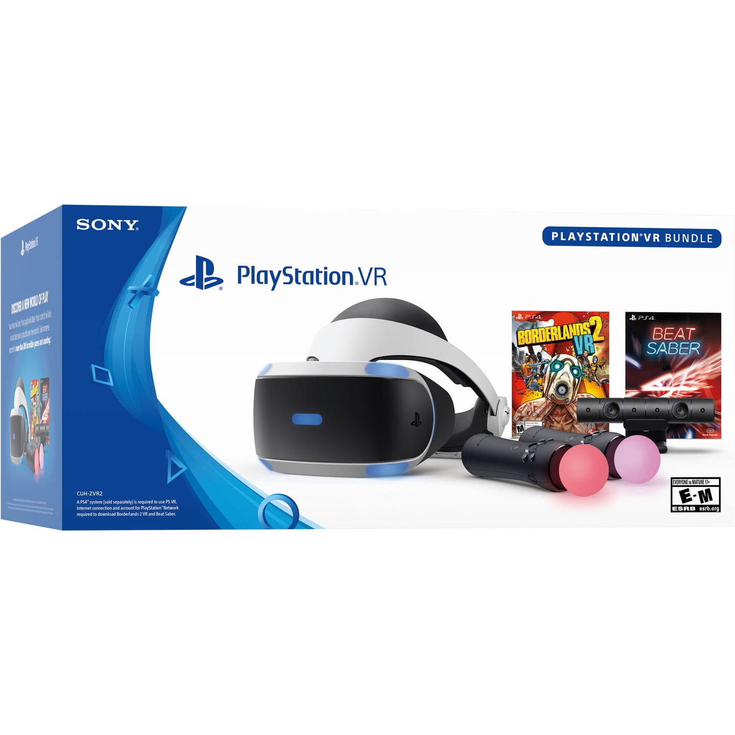 Sony PlayStation 4, PSVR Headset with Borderlands 2 & Beat Saber, Black