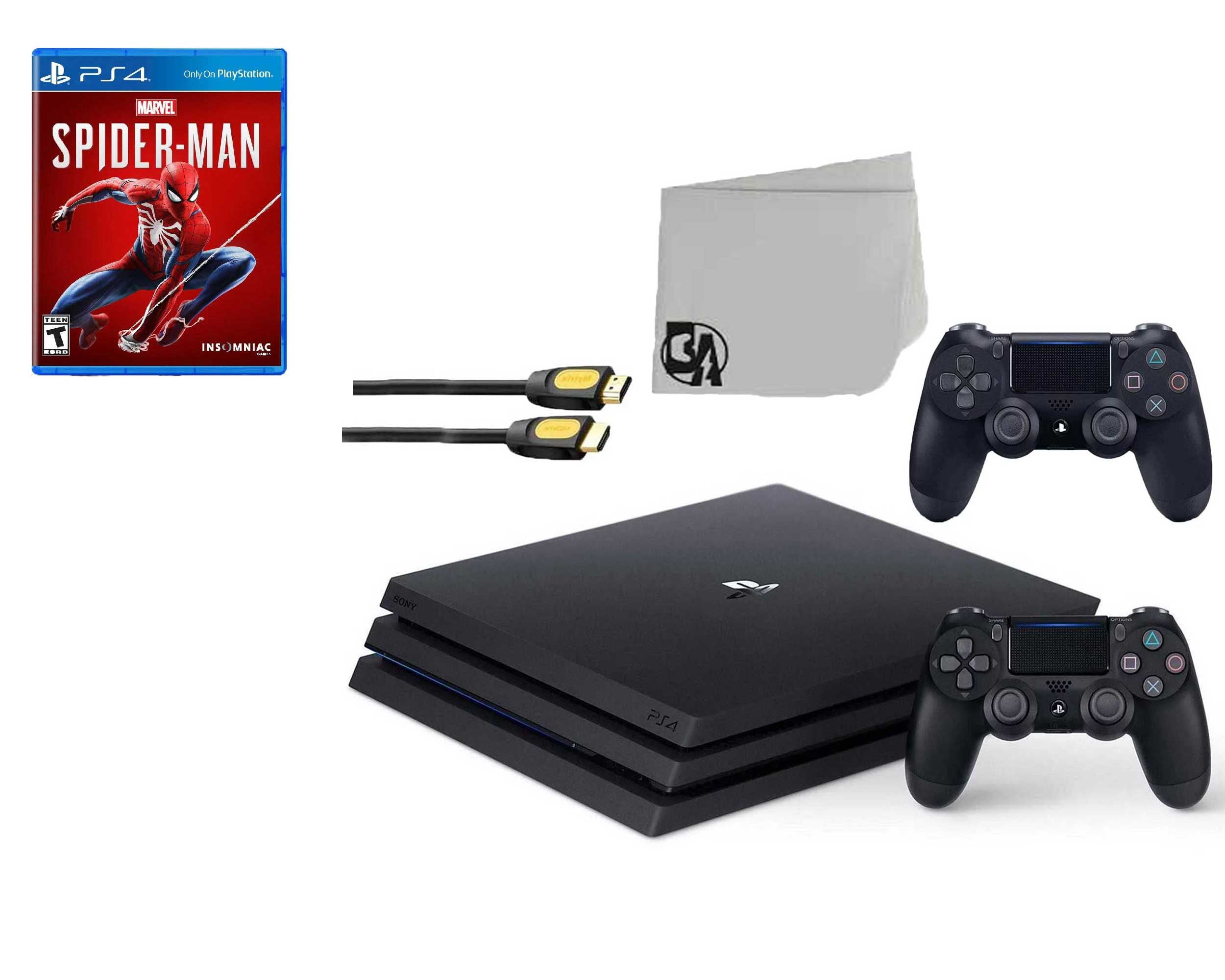 Sony PlayStation 4 Pro Glacier 1TB Gaming Consol White 2 Controller  Included with Spider-Man BOLT AXTION Bundle Like New