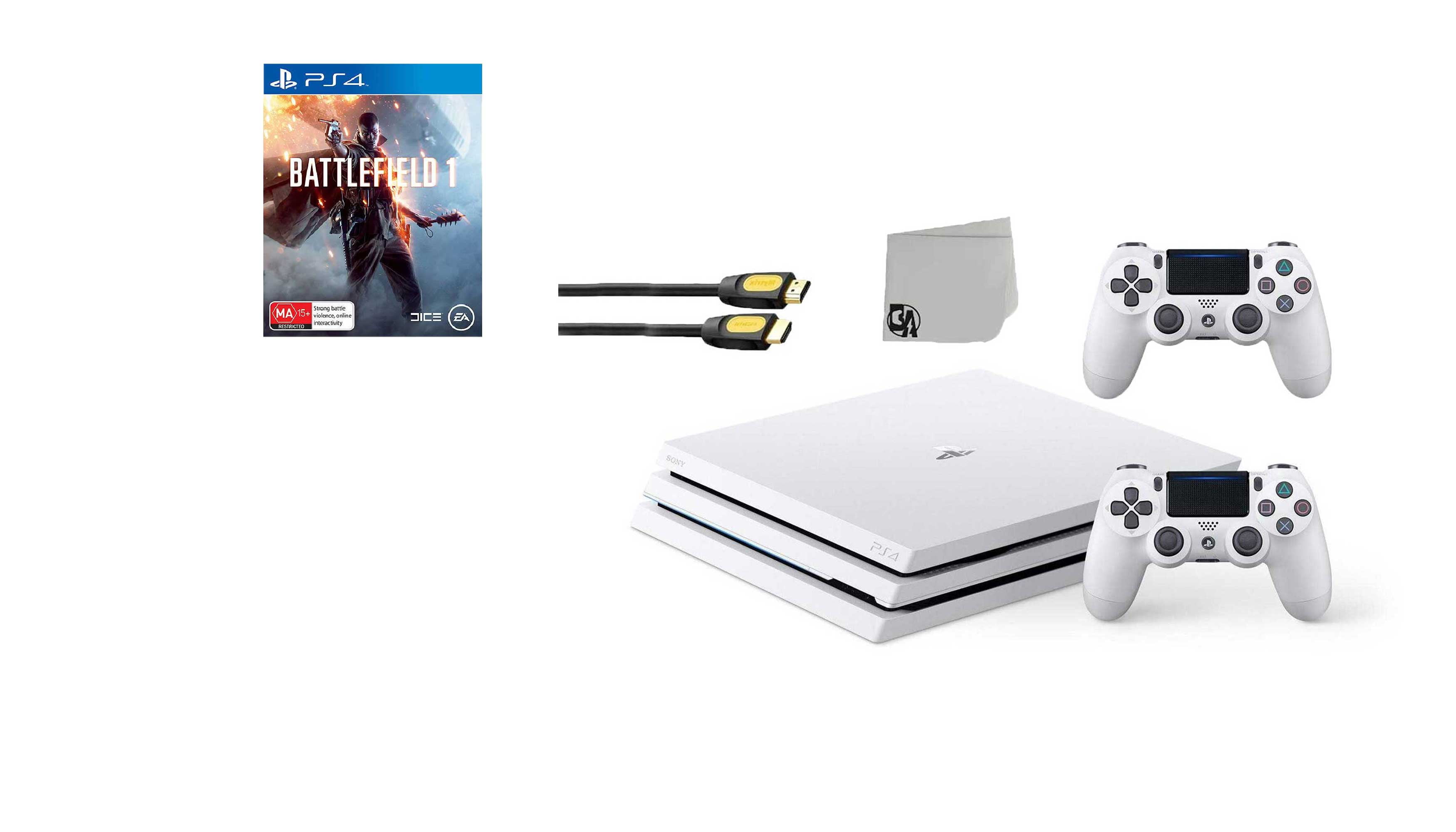 Sony PlayStation 4 PRO Glacier 1TB Gaming Console White with Battlefield 1  BOLT AXTION Bundle Like New