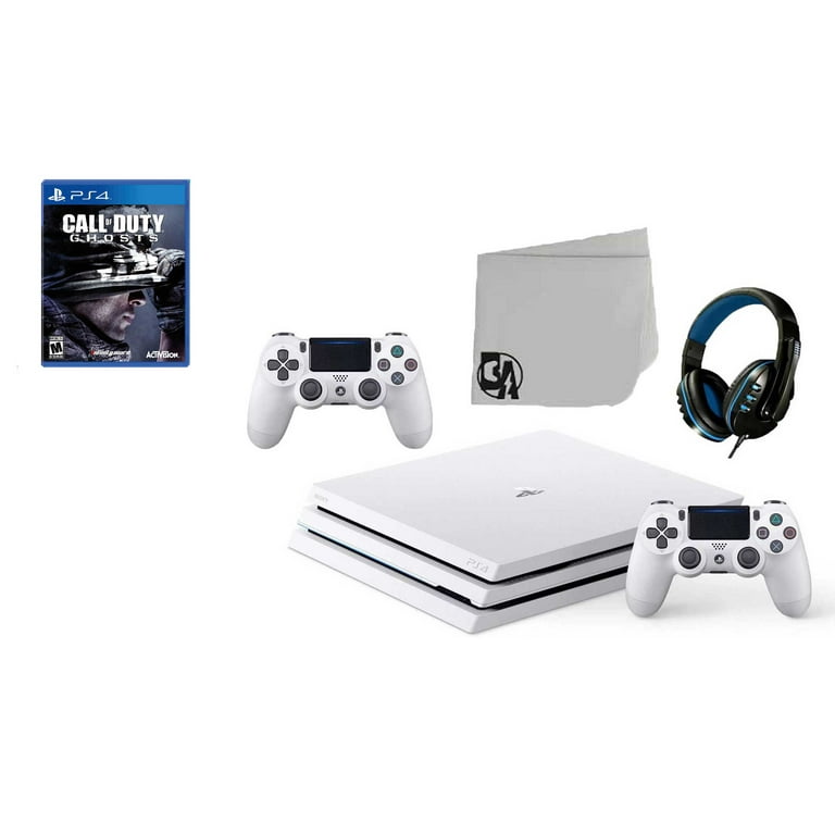 Sony PlayStation 4 Pro Glacier 1TB Gaming Consol White 2 Controller  Included with Call of Duty Ghosts BOLT AXTION Bundle Like New 