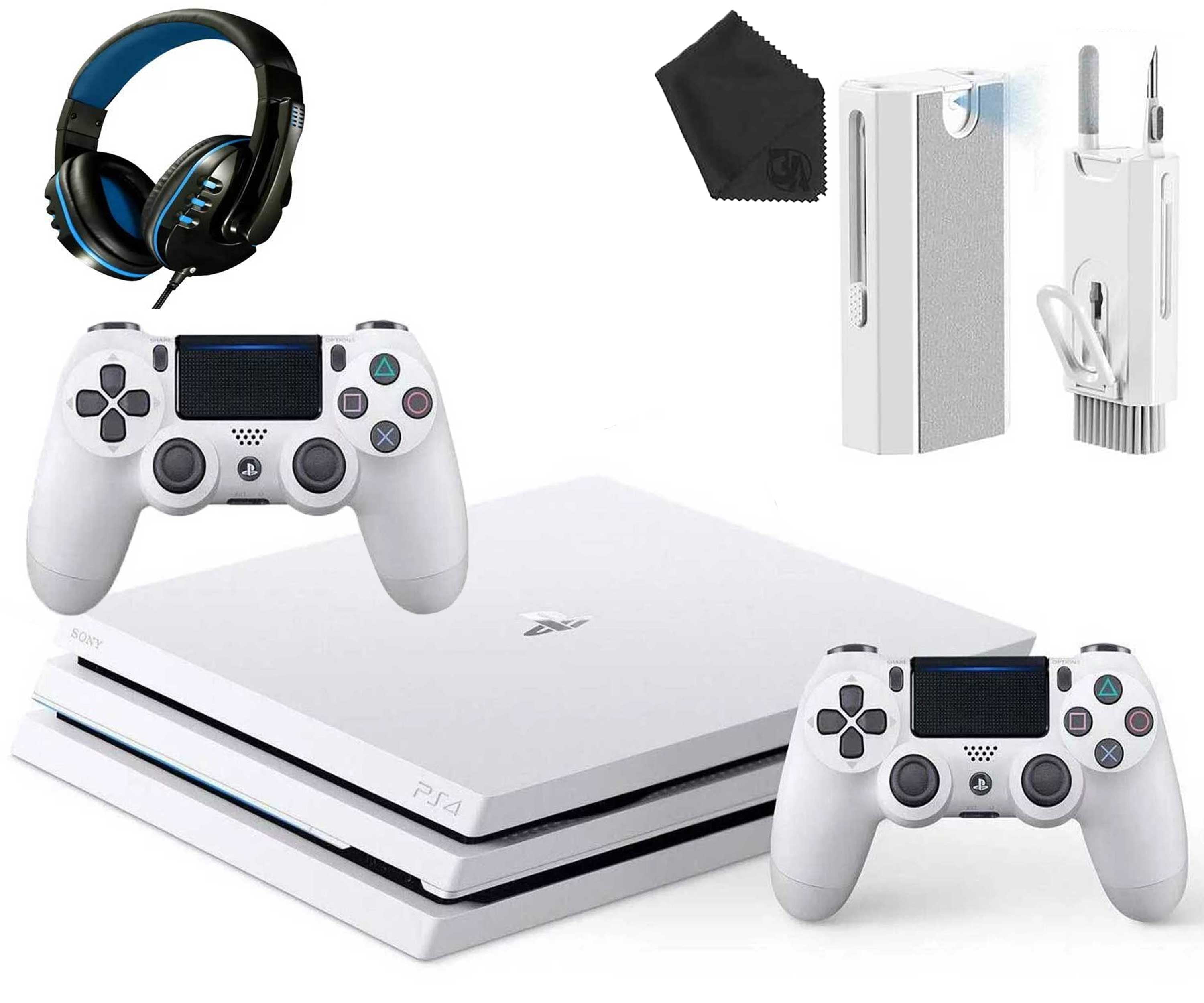 Sony PlayStation 4 Pro Glacier 1TB Gaming Consol White 2 Controller  Included with The Last Guardian BOLT AXTION Bundle Like New 