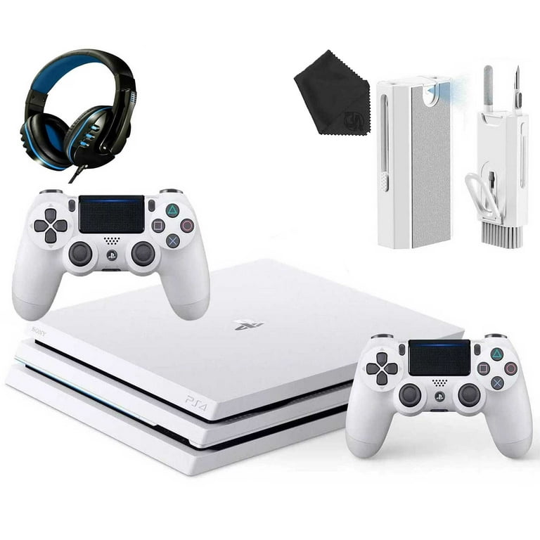 Sony PlayStation 4 Pro Glacier 1TB Gaming Console White, Headset 2  Controller With Cleaning Kit Like New