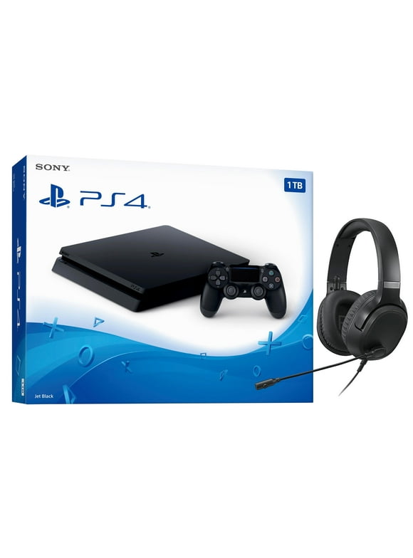 Sony PlayStation 4 Slim 1TB PS4 Gaming Console, Jet Black, with Mytrix Chat Headset