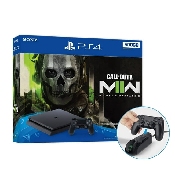 Sony PlayStation 4 Slim Call of Duty Modern Warfare II Bundle 500GB PS4 Gaming Console, Jet Black, with Mytrix Dual-Controller Fast Charger