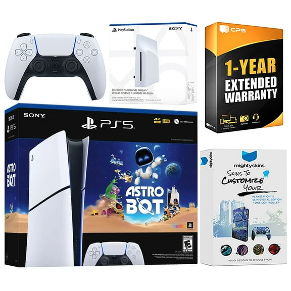 Sony PlayStation 5 Astro Bot Slim Digital Bundle with Disc Drive, MightySkins Voucher, and 1 Year Extended Warranty