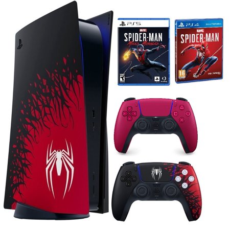 Sony PlayStation 5 Console – Marvel’s Spider-Man 2 Bundle With DualSense Red Controller, Miles Morales Game, & PS4 Spider-Man Game