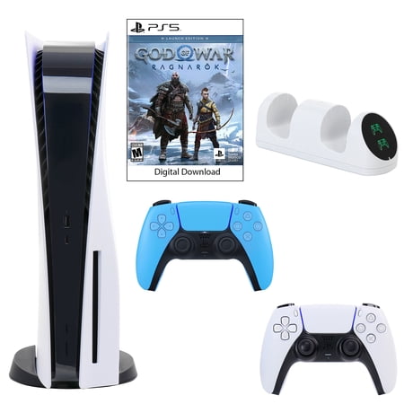 Sony PlayStation 5 Core Console with God of War: Ragnarok with Dual Charger and DualSense Controller in Starlight Blue
