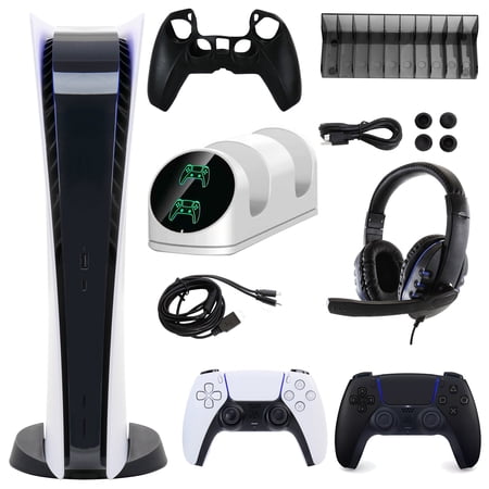 Sony PlayStation 5 Digital Console with Extra Black Dualsense Controller and Accessories Kit (PS5, PlayStation Digital Version)