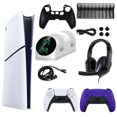Sony PlayStation 5 Digital Console with Extra Purple Dualsense Controller and Accessories Kit (PS5, PlayStation Digital Version)