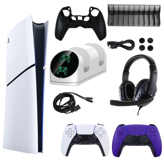 Sony PlayStation 5 Digital Console with Extra Purple Dualsense Controller and Accessories Kit (PS5, PlayStation Digital Version)
