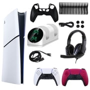 Sony PlayStation 5 Slim Digital Console with Extra Red Dualsense Controller and Accessories Kit PS5, PlayStation Digital Version