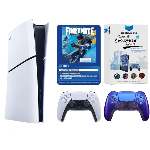 Sony PlayStation 5 Digital Fortnite Flowering Chaos Bundle with Extra Controller and MightySkins Code - Chroma Indigo