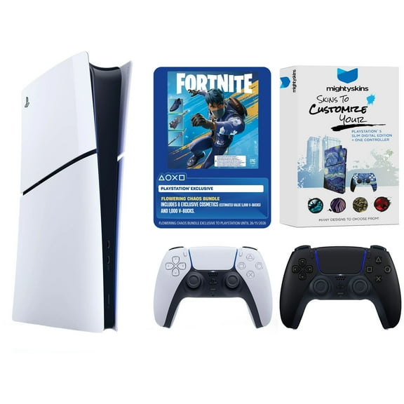 Sony PlayStation 5 Digital Fortnite Flowering Chaos Bundle with Extra Controller and MightySkins Code - Midnight Black