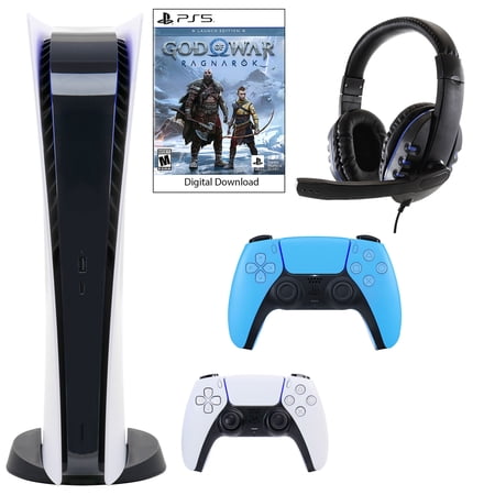 Sony PlayStation 5 Digital GOW Console with Extra Blue Dualsense Controller and Universal Headset