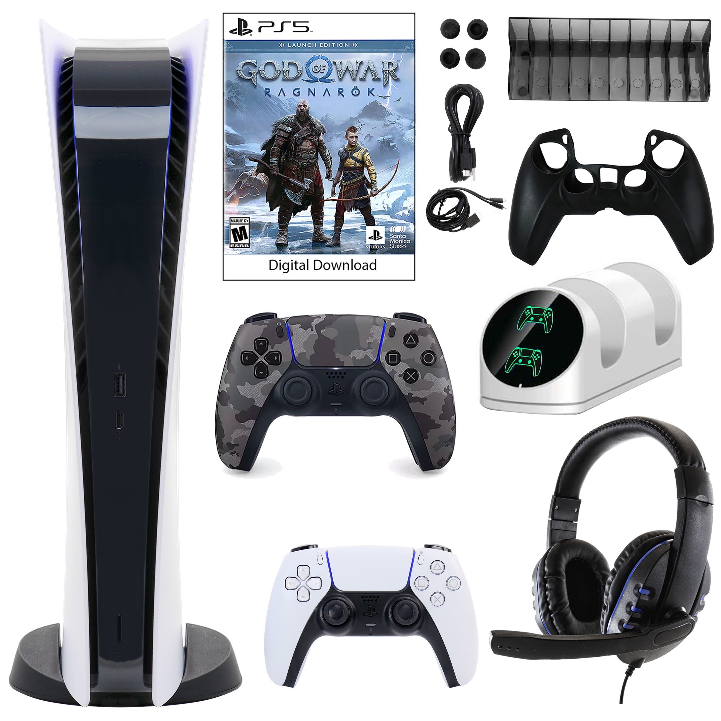 Sony Playstation 5 DIGITAL EDITION Console with Dual Charging Dock Station  and ControlGrip Player Pack Bundle 
