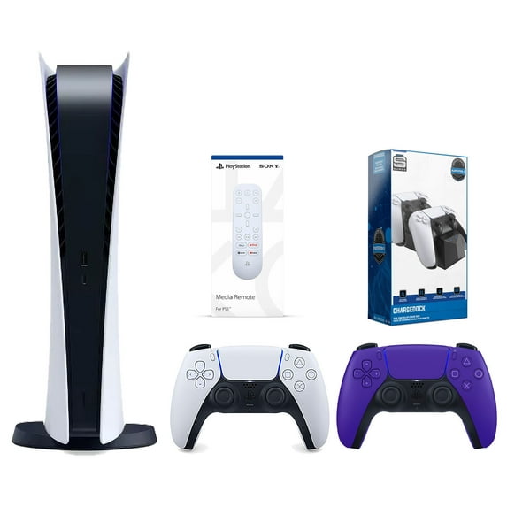 Sony PlayStation 5 Digital GOW Console with Extra Purple Dualsense Controller and Dual Charging Dock