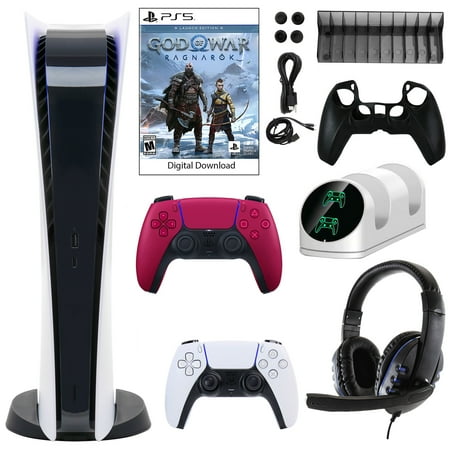 Sony PlayStation 5 Digital GOW Console with Extra Red Dualsense Controller and Accessories Kit