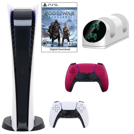 Sony PlayStation 5 Digital GOW Console with Extra Red Dualsense Controller and Dual Charging Dock