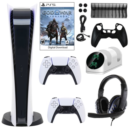 Sony PlayStation 5 Digital GOW Console with Extra White Dualsense Controller and Accessories Kit