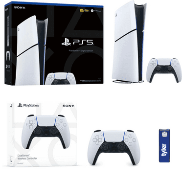 Sony PlayStation 5 Digital Slim Console + PlayStation 5 DualSense Wireless Controller White - Includes PS5 Console & Extra DualSense Controller – Tyler Spray Screen Cleaner
