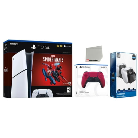 Sony PlayStation 5 Digital Slim Marvel’s Spider-Man 2 Bundle with Extra Cosmic Red Controller and Charging Dock