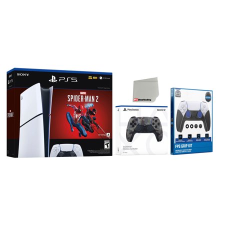 Sony PlayStation 5 Digital Slim Marvel’s Spider-Man 2 Bundle with Extra Gray Camo Controller and FPS Grip Kit