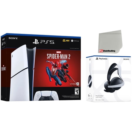 Sony PlayStation 5 Digital Slim Marvel’s Spider-Man 2 Bundle with White Pulse Elite Headset Bundle