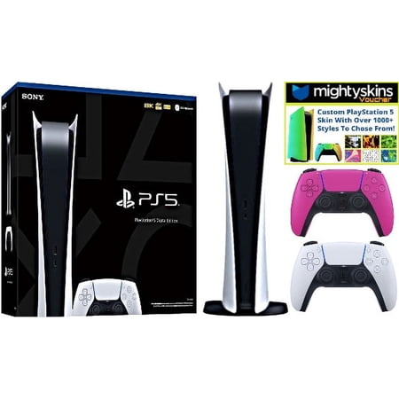 Sony PlayStation 5 Digital Edition with MightySkins Custom Skin Voucher Bundle, Nova Pink