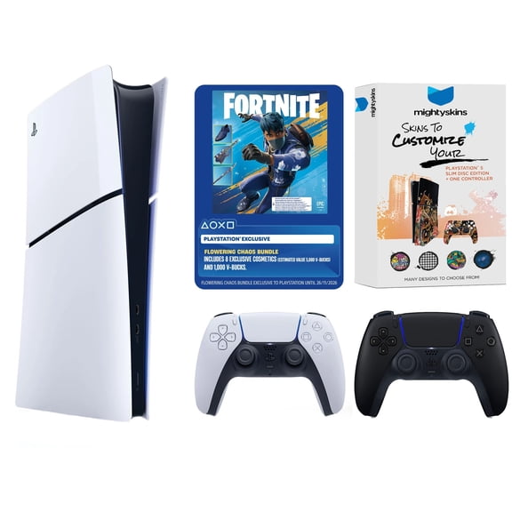 Sony PlayStation 5 Disc Fortnite Flowering Chaos Bundle with Extra Controller and MightySkins Code - Midnight Black