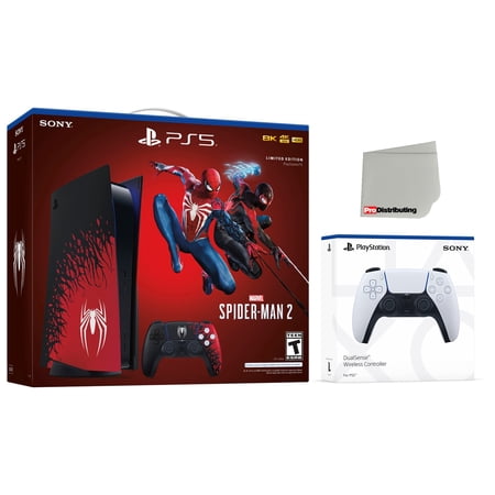 Sony PlayStation 5 Disc Marvel’s Spider-Man 2 Bundle with Extra White Controller Bundle and Cleaning Cloth