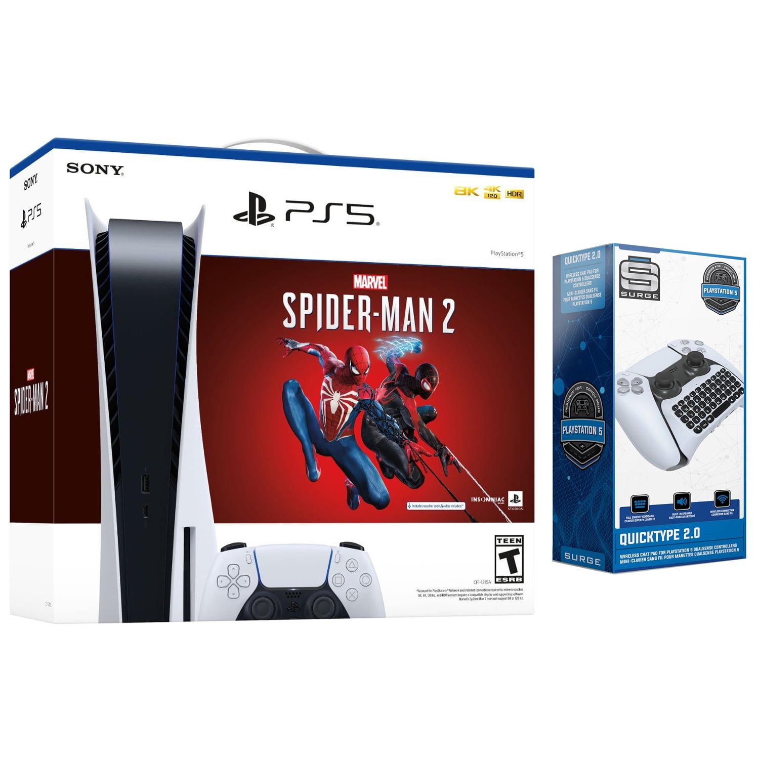 Sony PlayStation 5 Disc Marvel’s Spider-Man 2 Bundle with Surge QuickType Keypad