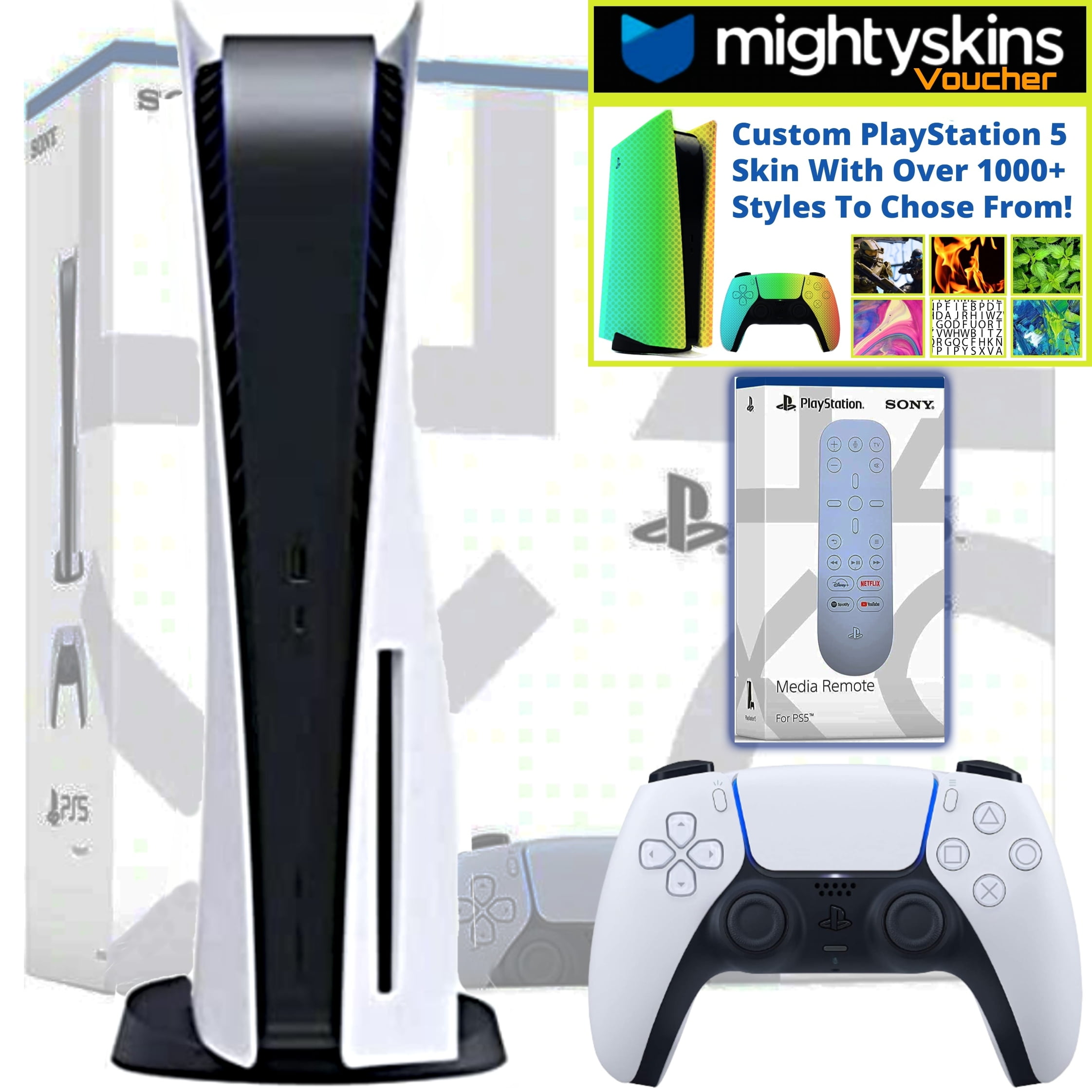 Sony PlayStation 5 PS5 Digital Edition Version Video Game Console W/  Mightyskins Custom Skin Code Voucher - Bundle