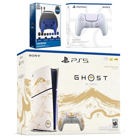 Sony PlayStation 5 Ghost of Yotei Disc Bundle + Extra Controller, Accessory Kit - Chroma Pearl