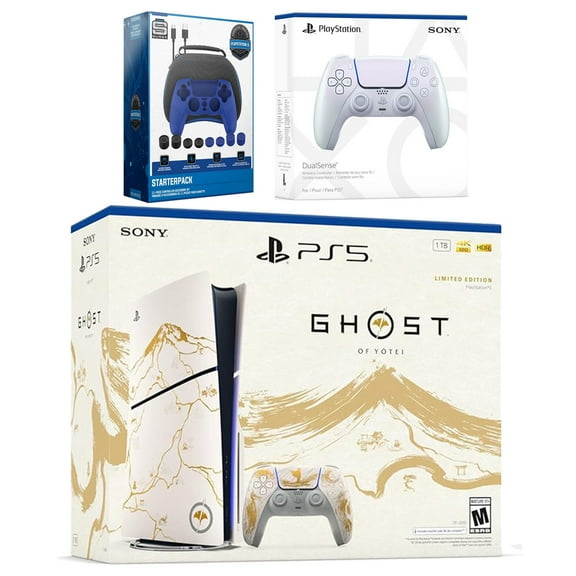 Sony PlayStation 5 Ghost of Yotei Disc Bundle + Extra Controller, Accessory Kit - Chroma Pearl