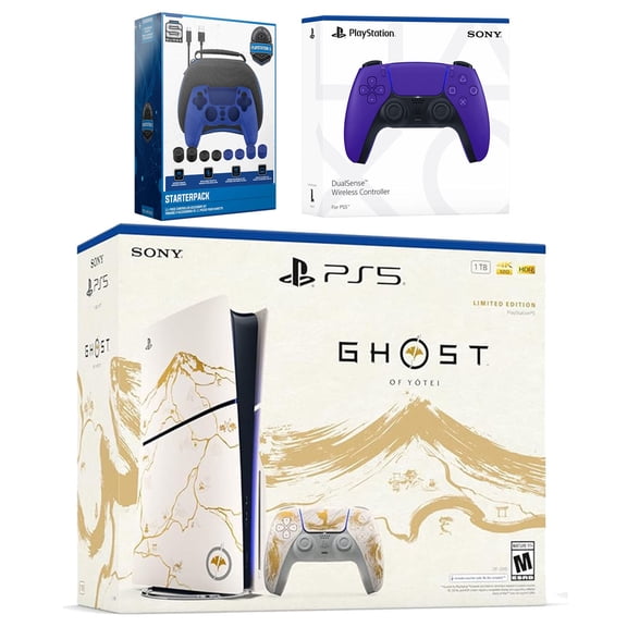 Sony PlayStation 5 Ghost of Yotei Disc Bundle + Extra Controller, Accessory Kit - Galactic Purple