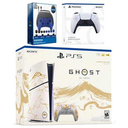 Sony PlayStation 5 Ghost of Yotei Disc Bundle + Extra Controller, Accessory Kit - Glacier White
