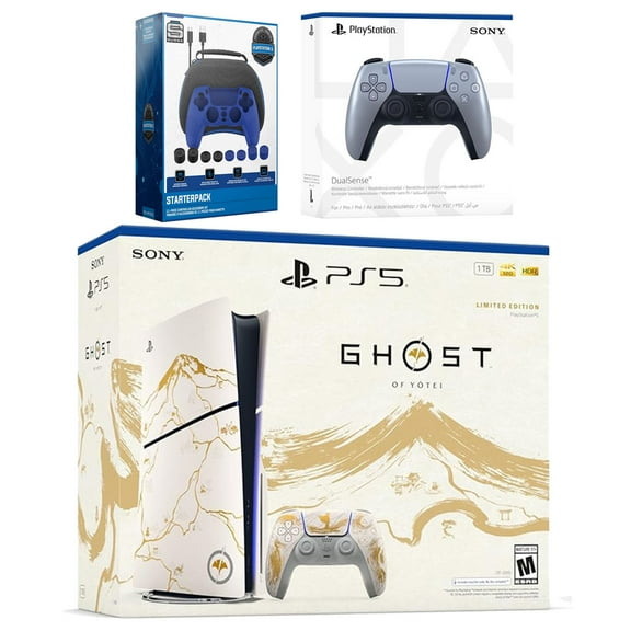 Sony PlayStation 5 Ghost of Yotei Disc Bundle + Extra Controller, Accessory Kit - Sterling Silver