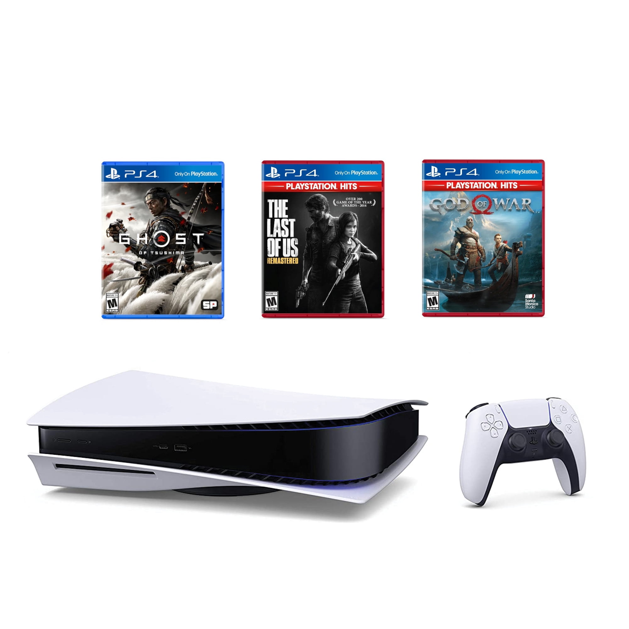 Sony PlayStation 5 Must-Play Games Bundle: Disc Version Console with  Wireless Controller with The Last of Us Remastered, God of War & Ghost Of