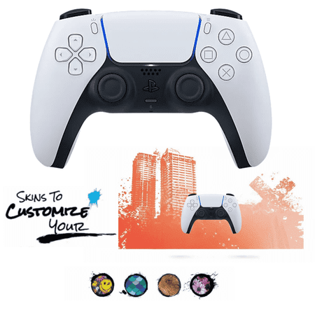 Sony PlayStation 5 PS5 DualSense Wireless Controller White w/ Mightyskins Custom Skin Code Voucher - Bundle