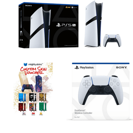 Sony PlayStation 5 Pro Console (PS5 Pro) + Extra Sony PlayStation 5 PS5 Dualsense Wireless Controller White w/ Mightyskins Custom Skin Code Voucher - Bundle