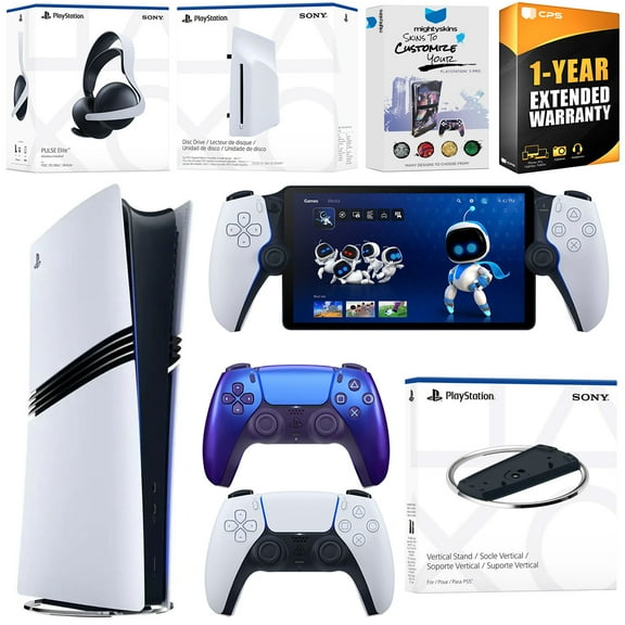 Sony PlayStation 5 Pro Digital Bundle with Disc Drive, Stand, Extra Controller, Pulse Elite Headset, PlayStation Portal, MightySkins Voucher and 1 Year Extended Warranty - Chroma Indigo