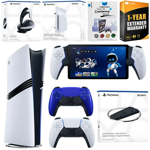 Sony PlayStation 5 Pro Digital Bundle with Disc Drive, Stand, Extra Controller, Pulse Elite Headset, PlayStation Portal, MightySkins Voucher and 1 Year Extended Warranty - Cobalt Blue