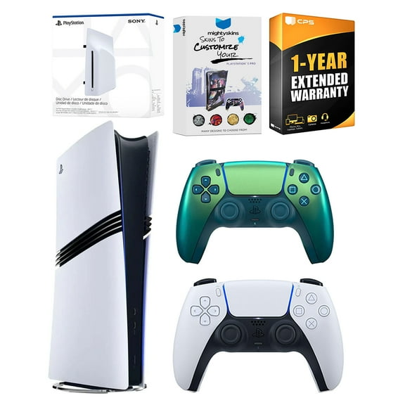 Sony PlayStation 5 Pro Digital Bundle with Disc Drive, Extra Controller, MightySkins Voucher and 1 Year Extended Warranty - Chroma Teal