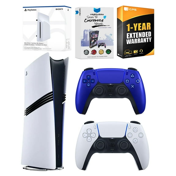 Sony PlayStation 5 Pro Digital Bundle with Disc Drive, Extra Controller, MightySkins Voucher and 1 Year Extended Warranty - Cobalt Blue