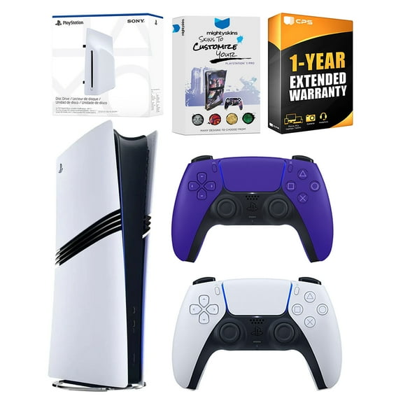 Sony PlayStation 5 Pro Digital Bundle with Disc Drive, Extra Controller, MightySkins Voucher and 1 Year Extended Warranty - Galactic Purple