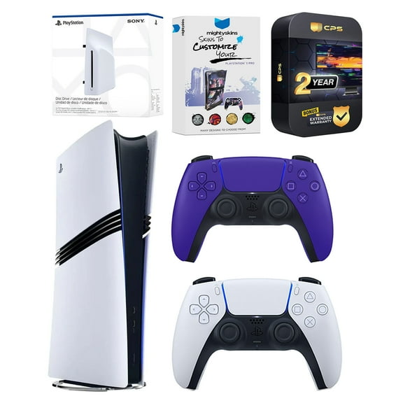 Sony PlayStation 5 Pro Digital Bundle with Disc Drive, Extra Controller, MightySkins Voucher and 2 Year Extended Warranty - Galactic Purple