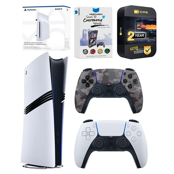 Sony PlayStation 5 Pro Digital Bundle with Disc Drive, Extra Controller, MightySkins Voucher and 2 Year Extended Warranty - Gray Camo